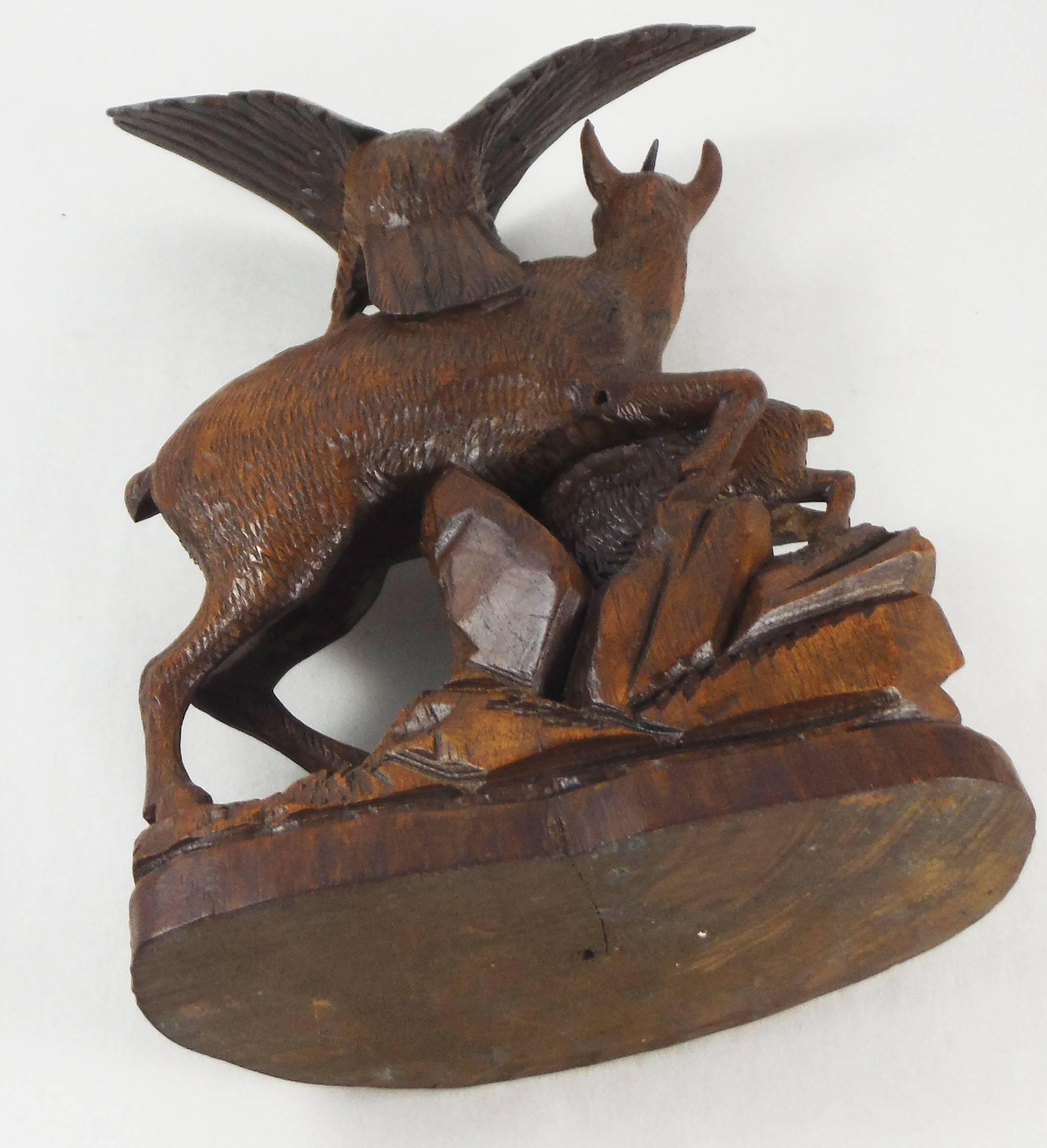 19th Carved Wood Black Forest Chamois & Eagle In Good Condition For Sale In Austin, TX