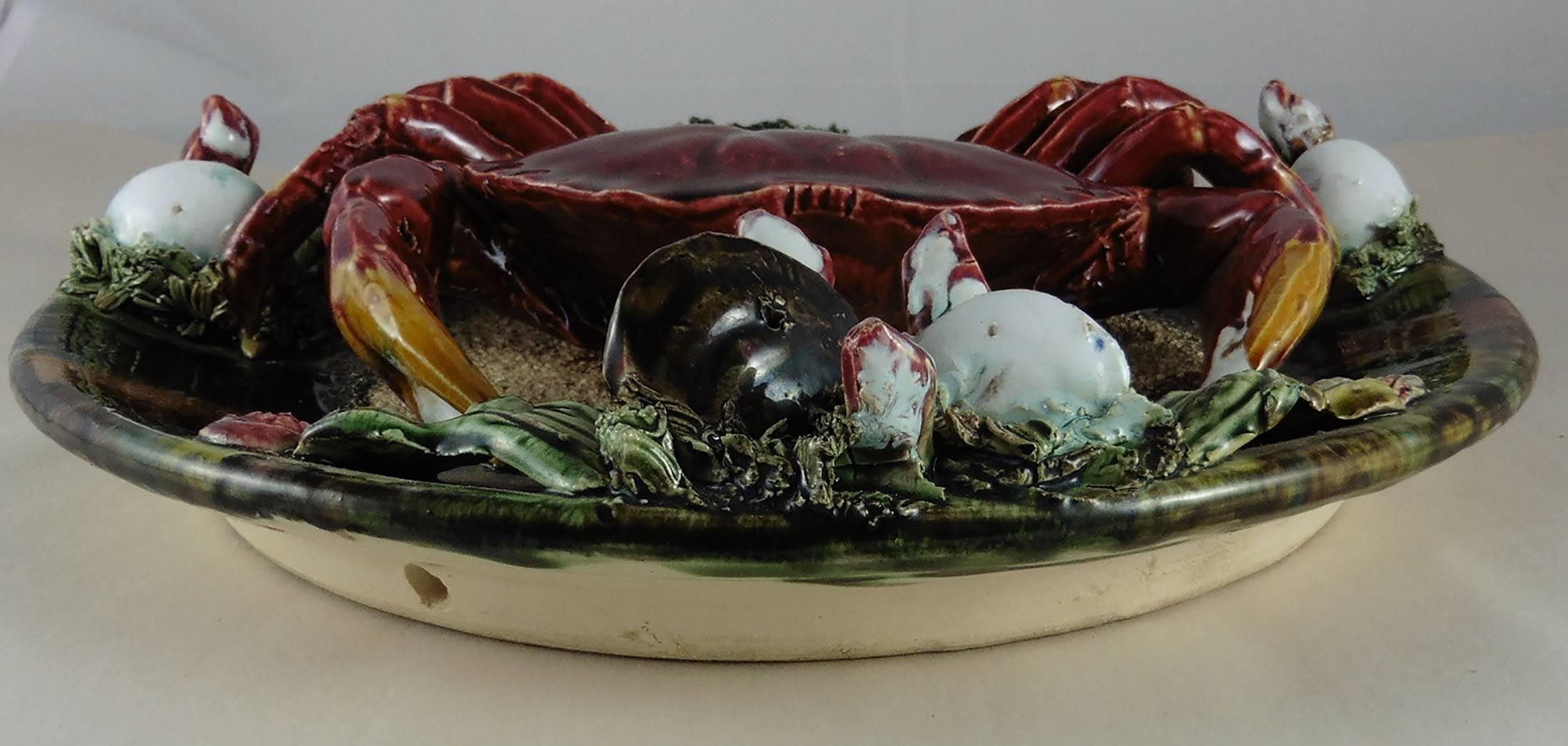 Art Deco Majolica Portuguese Palissy Crab Platter, circa 1940