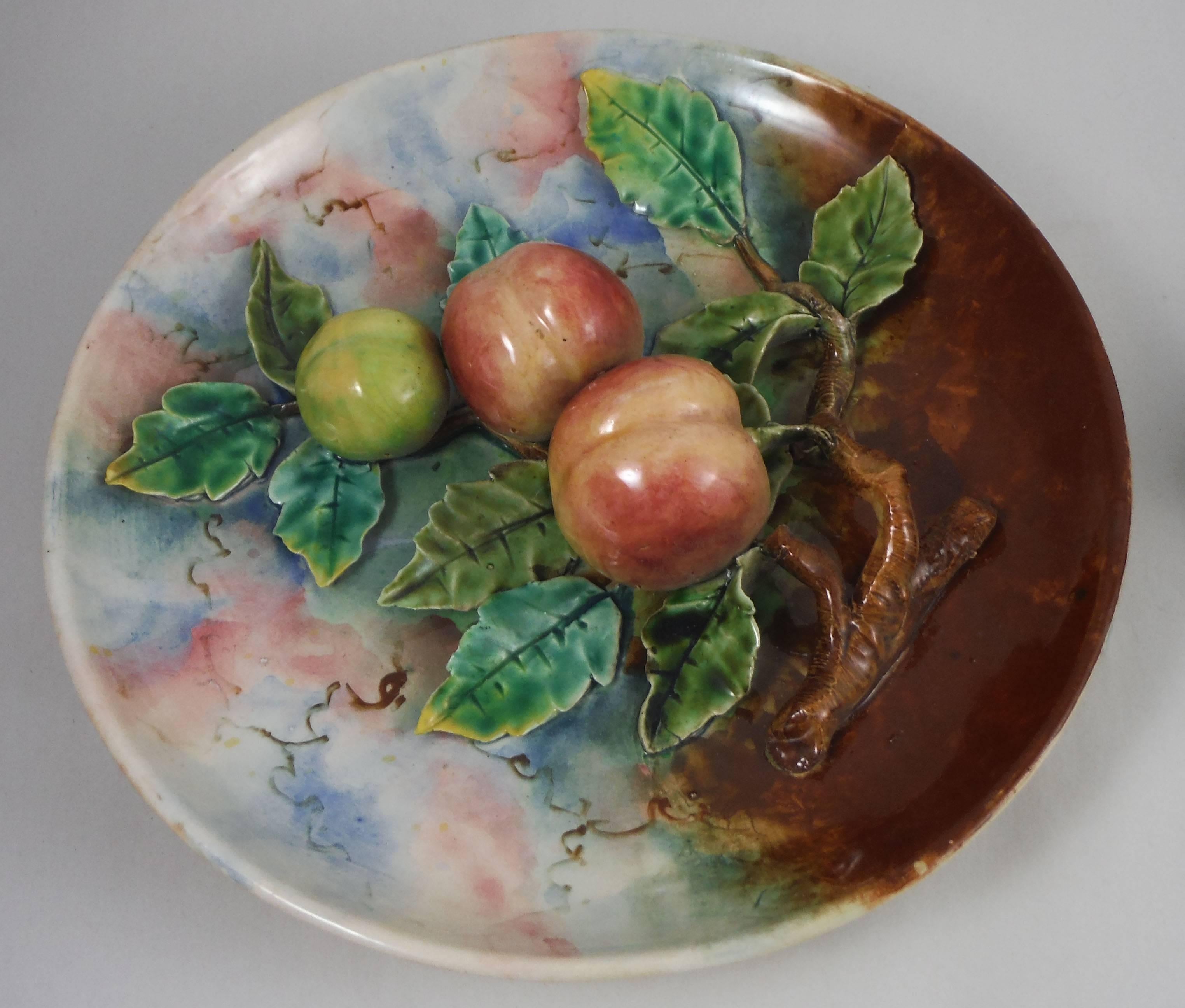 Country 19th Century Majolica Apricots Platter Fives Lille