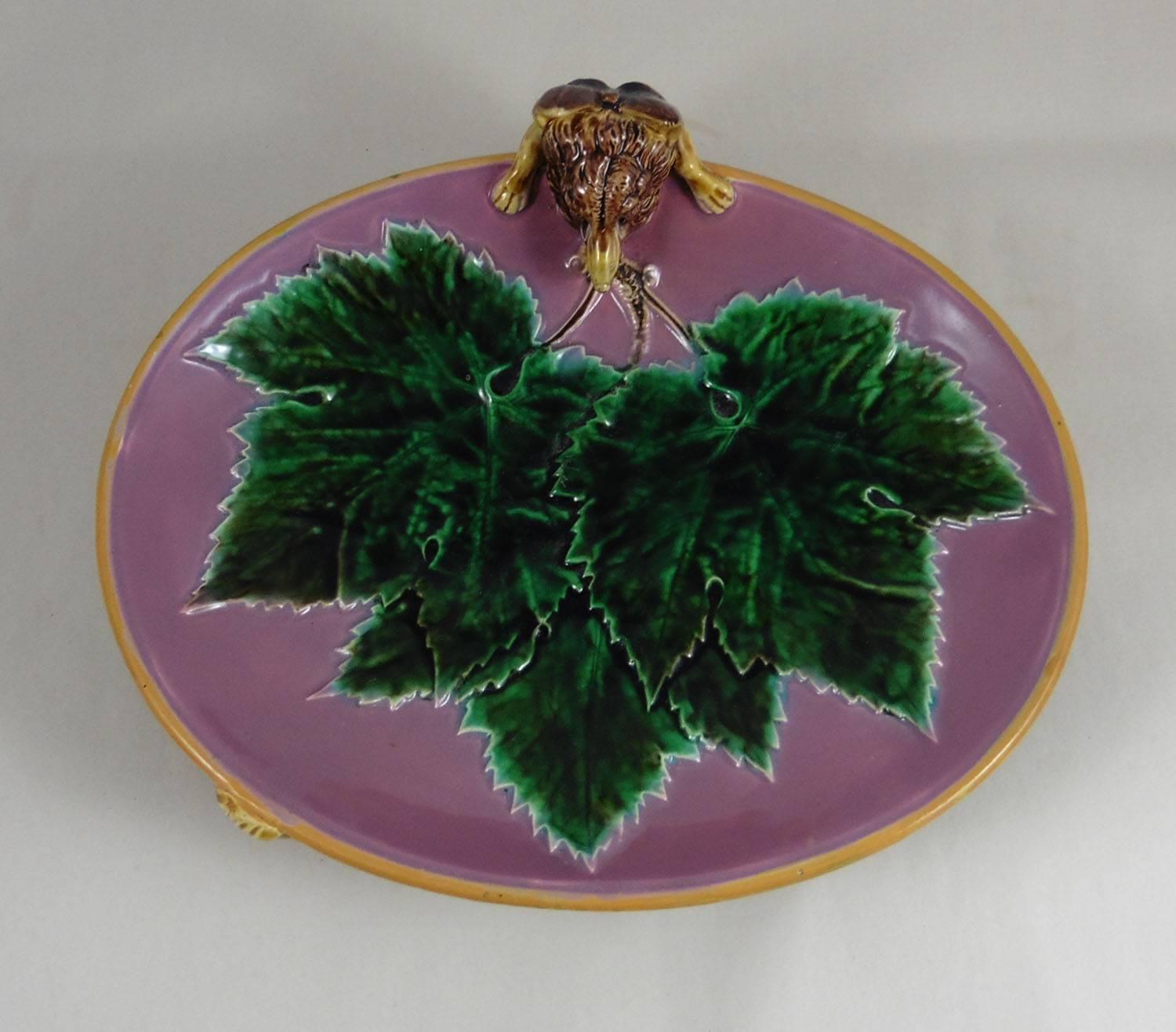 English Majolica George Jones Fox Serving Tray circa 1869 For Sale