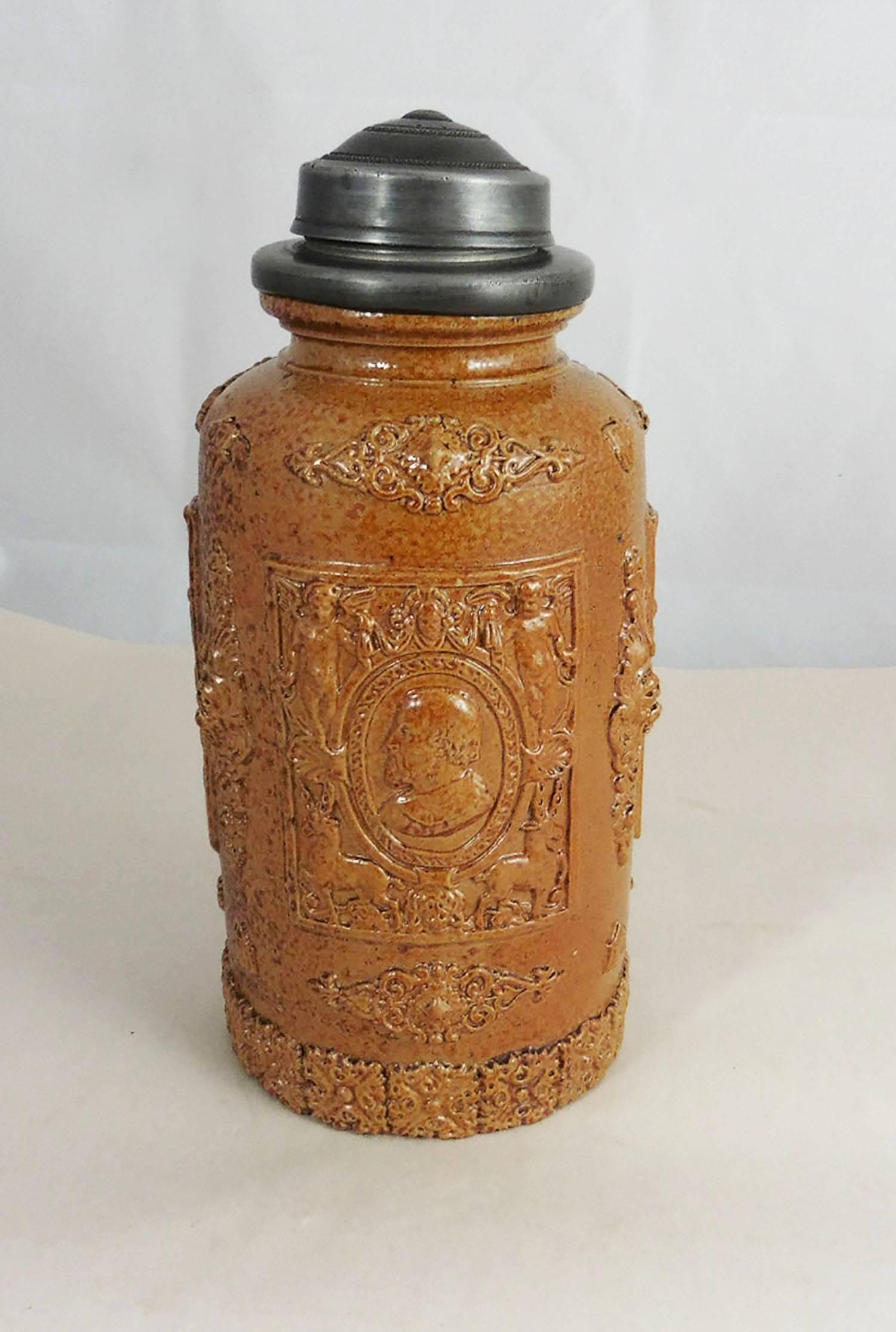 Renaissance Revival 19th French Pottery Tobacco Jar Humidor Renaissance Style