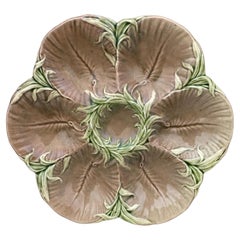 Antique 19th Century Majolica Chocolate Oyster Plate Luneville