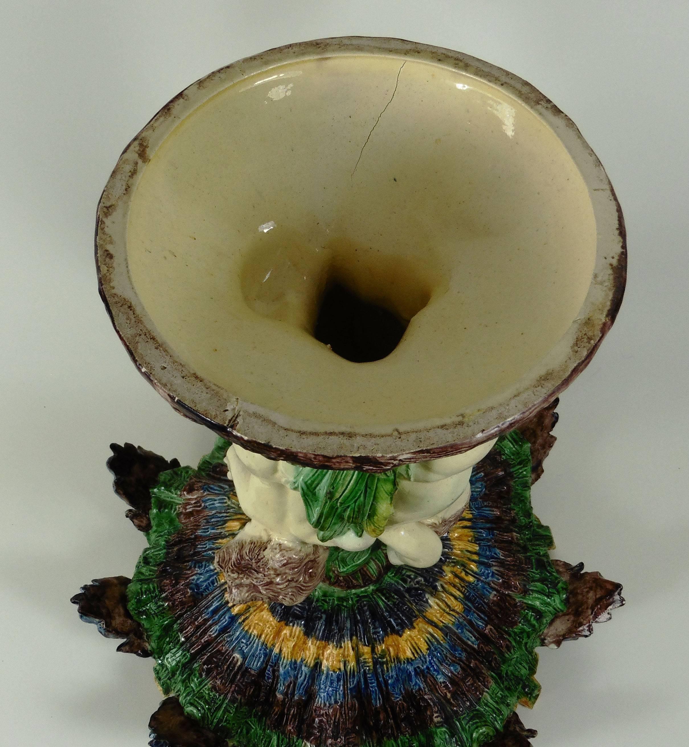 19th Century Majolica Palissy Puttis and Shell Centrepiece 1