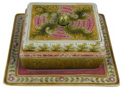 19th Century Majolica Sardines Box with Tray Sarreguemines