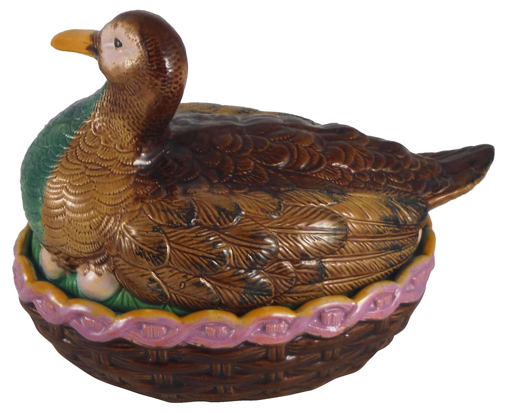 Victorian Rare 19th Century English Majolica Duck Tureen William Brownfield