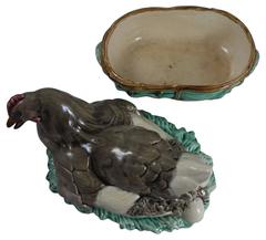19th French Majolica Hen Tureen Basket Saint Honore