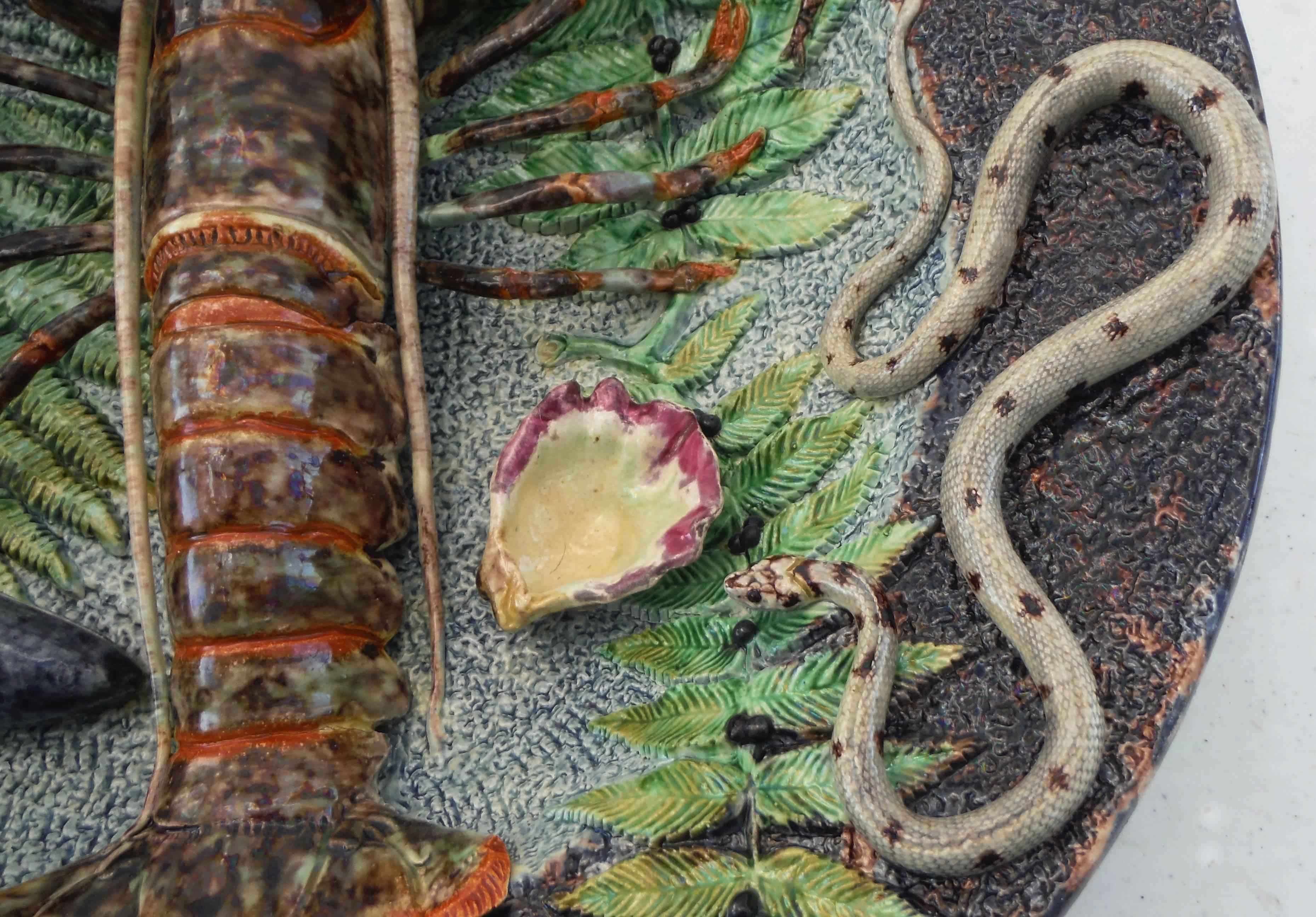 French Majolica Palissy Lobster Platter Victor Barbizet, circa 1870