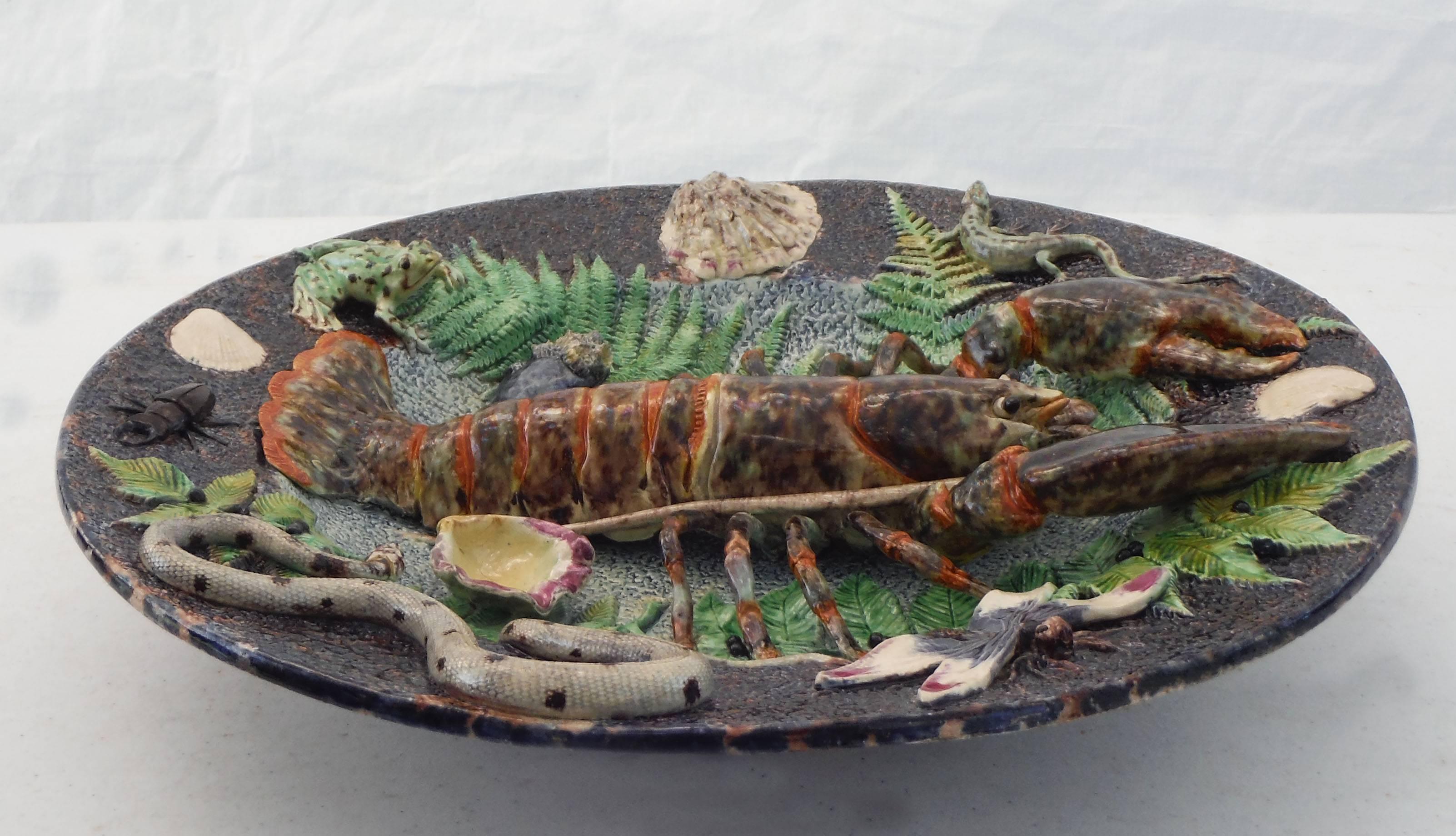 Majolica Palissy Lobster Platter Victor Barbizet, circa 1870 In Good Condition In Austin, TX