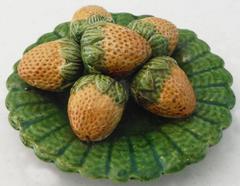 19th Century Majolica Palissy Strawberries Platter Antonio Alves Cunha