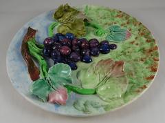 19th Century Majolica Grapes Wall Platter Longchamp