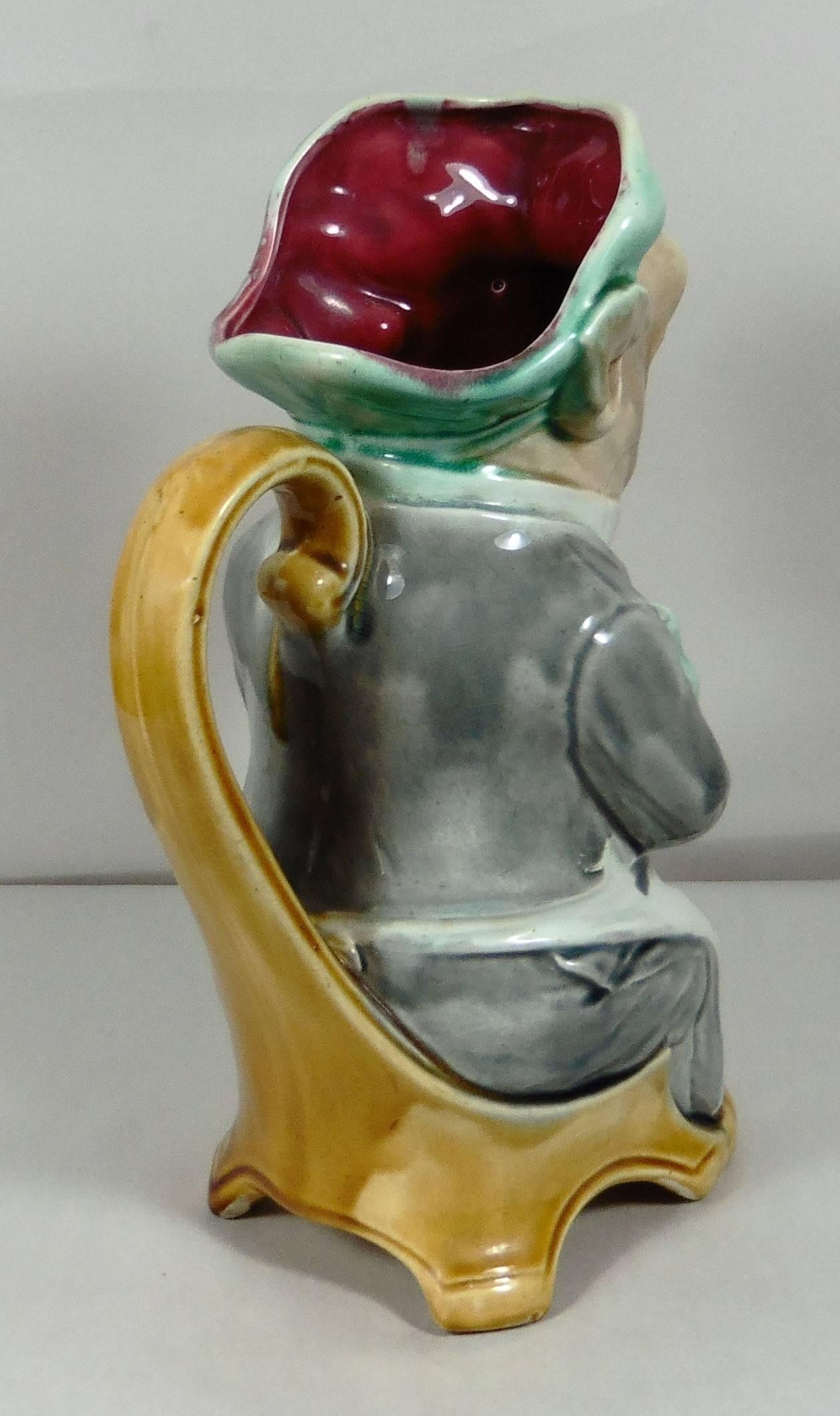 French Majolica Pig Waiter Pitcher Onnaing, circa 1900