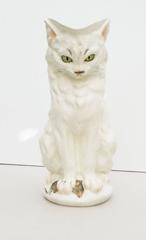 19th Century Majolica White Cat with Mouse Pitcher Minton