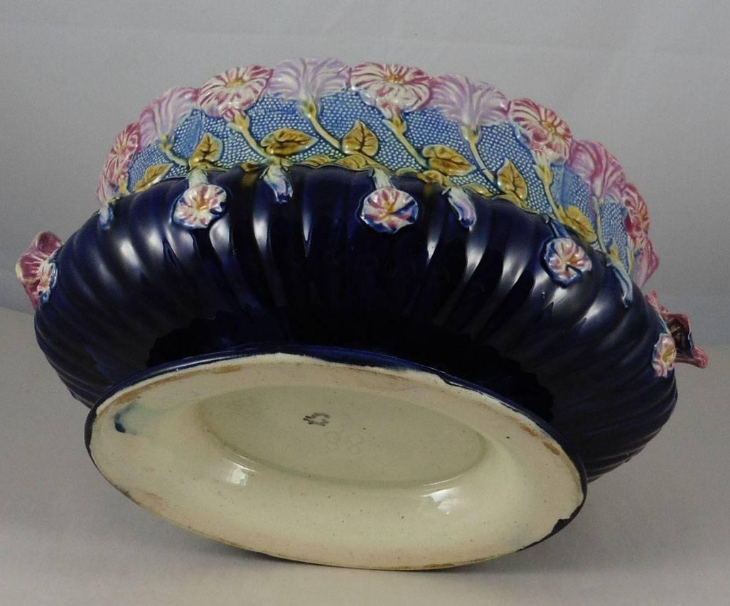 19th French Majolica Morning Glory Jardiniere Orchies In Good Condition In Austin, TX