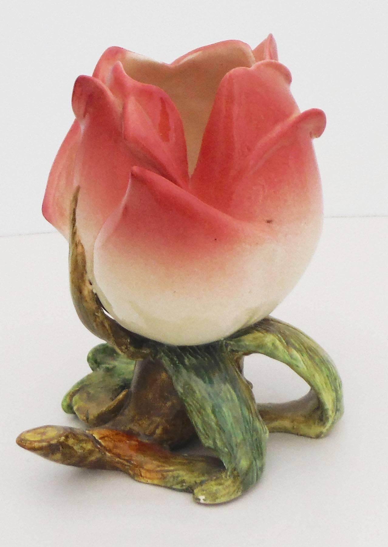 Art Nouveau 19th Century Majolica Rose Vase Delphin Massier For Sale