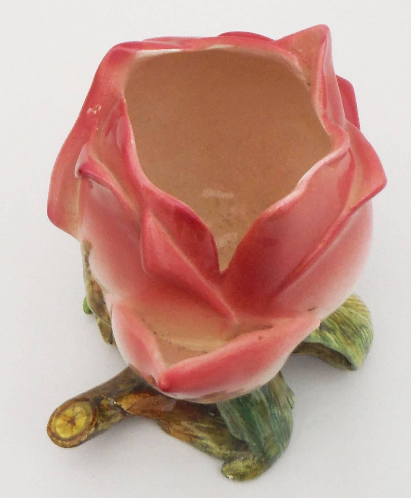 French 19th Century Majolica Rose Vase Delphin Massier For Sale