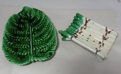 19th Century Majolica Sarreguemines Asparagus Platter and Craddle