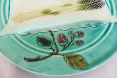 19th Century Majolica Turquoise Asparagus Plate Luneville