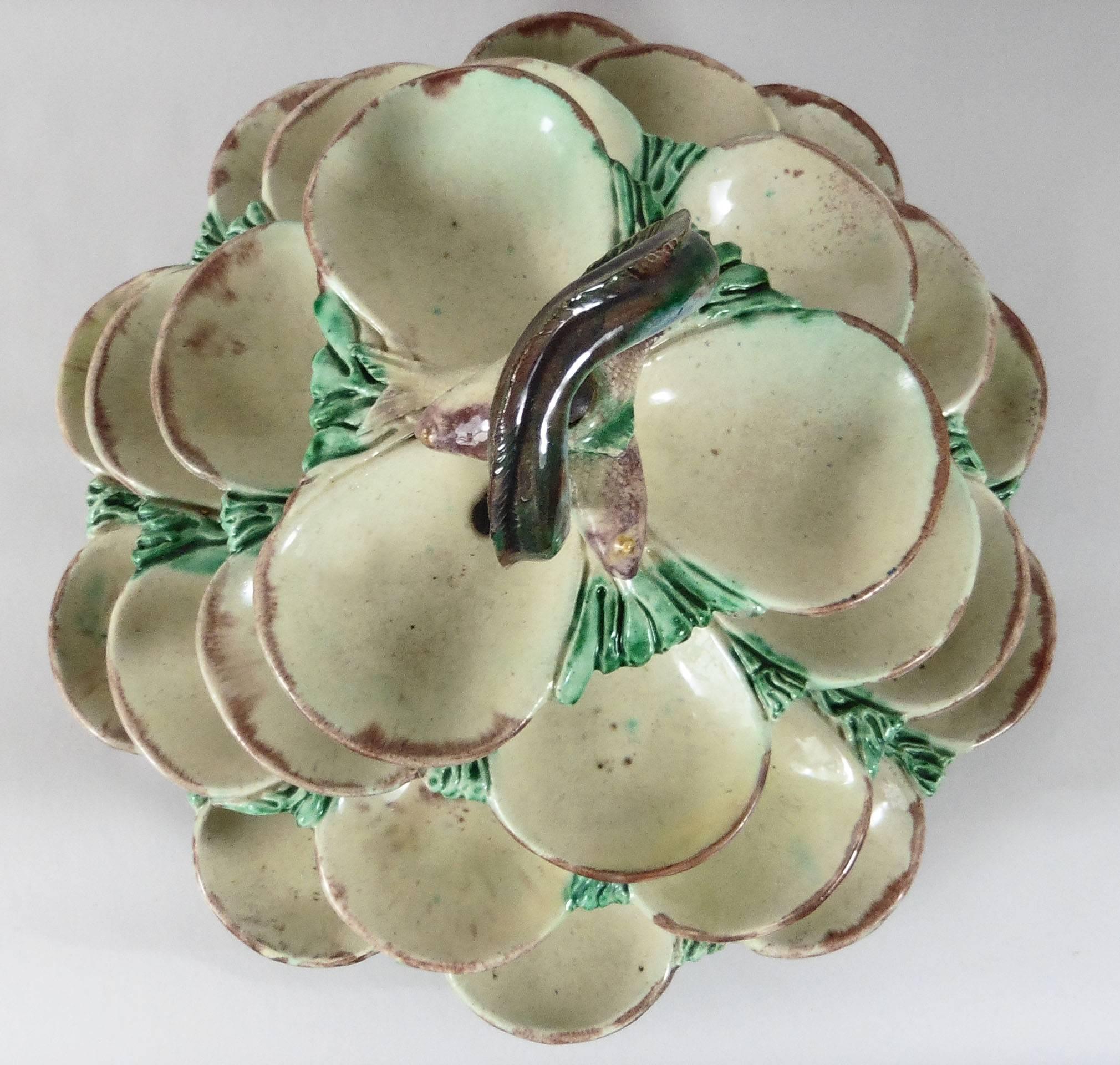 Victorian 19th Century Majolica Palissy Oyster Server School of Paris