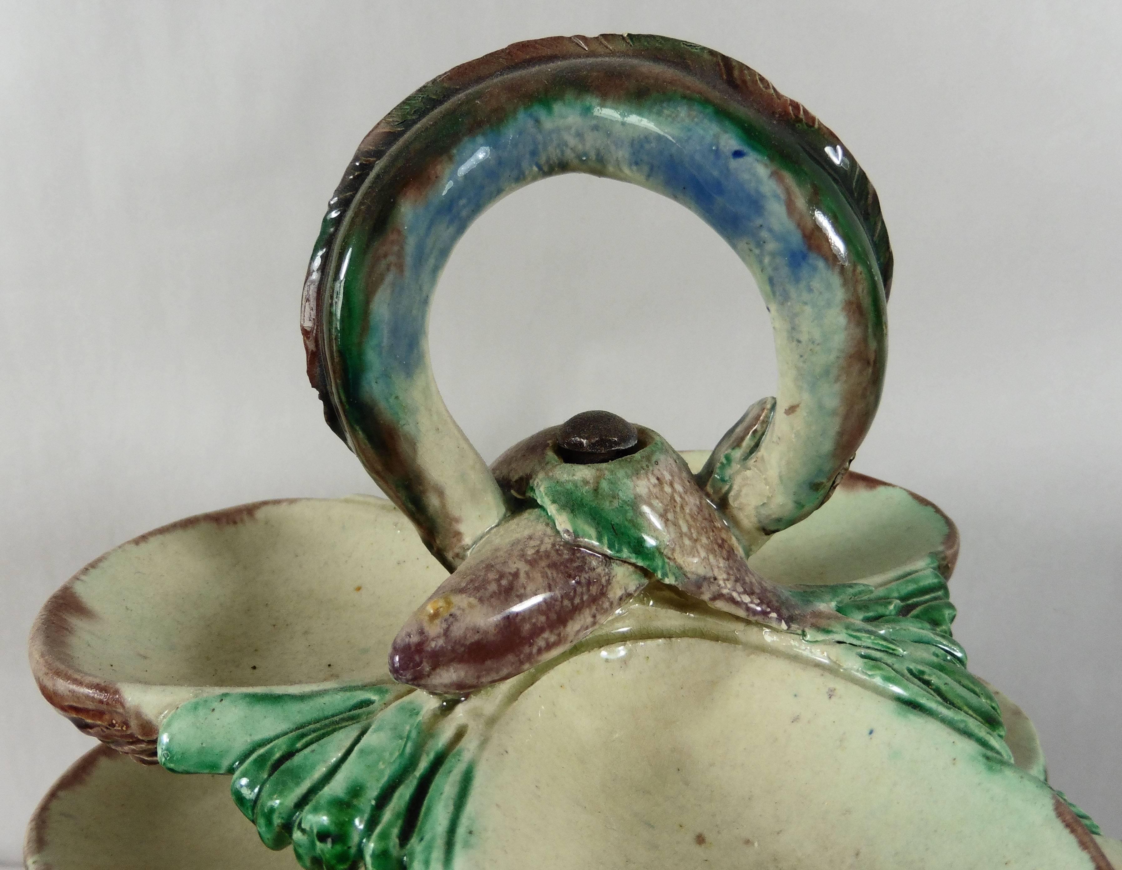 19th Century Majolica Palissy Oyster Server School of Paris In Good Condition In Austin, TX