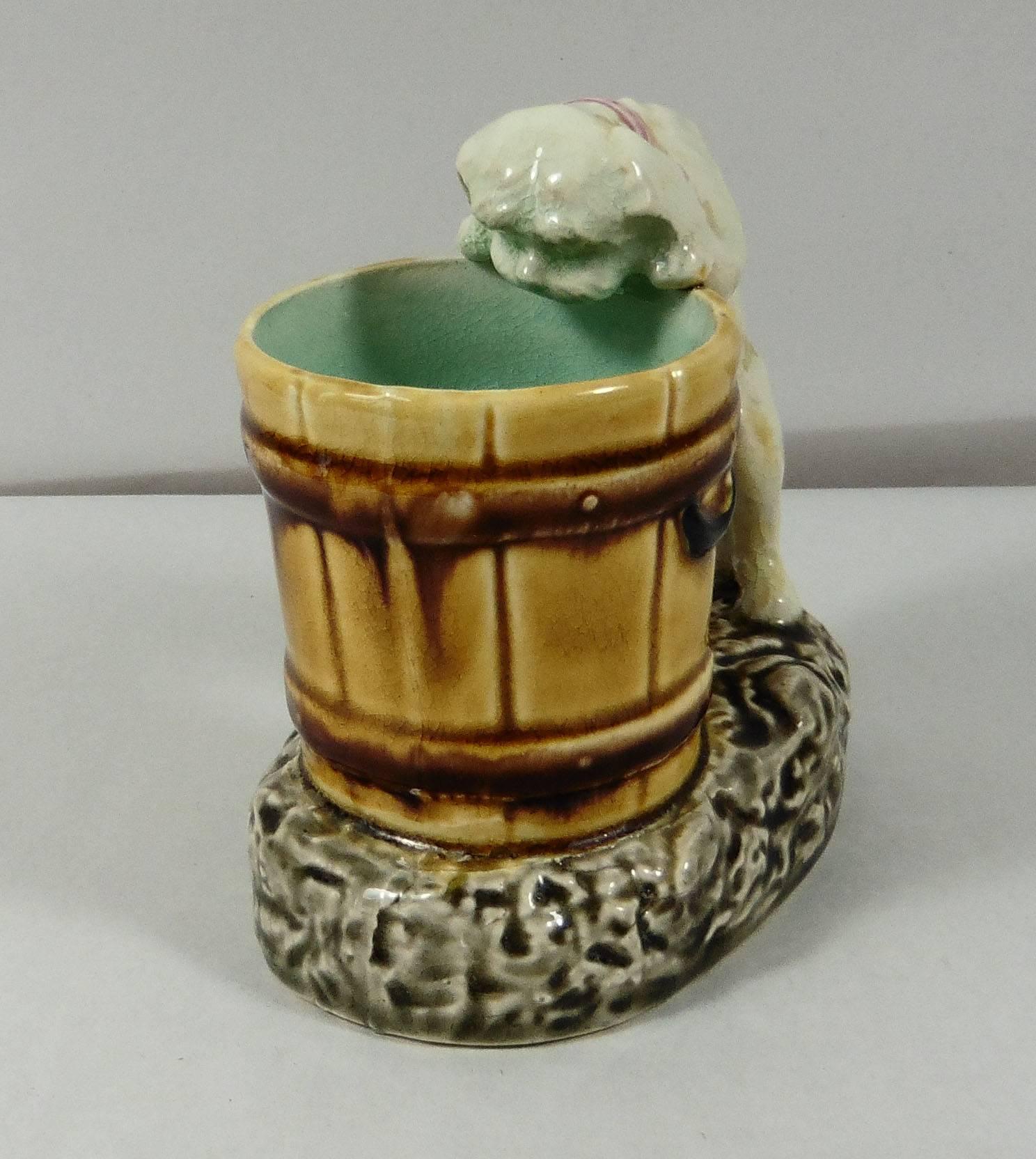 Victorian 19th Century Majolica White Dog Choisy Le Roi For Sale