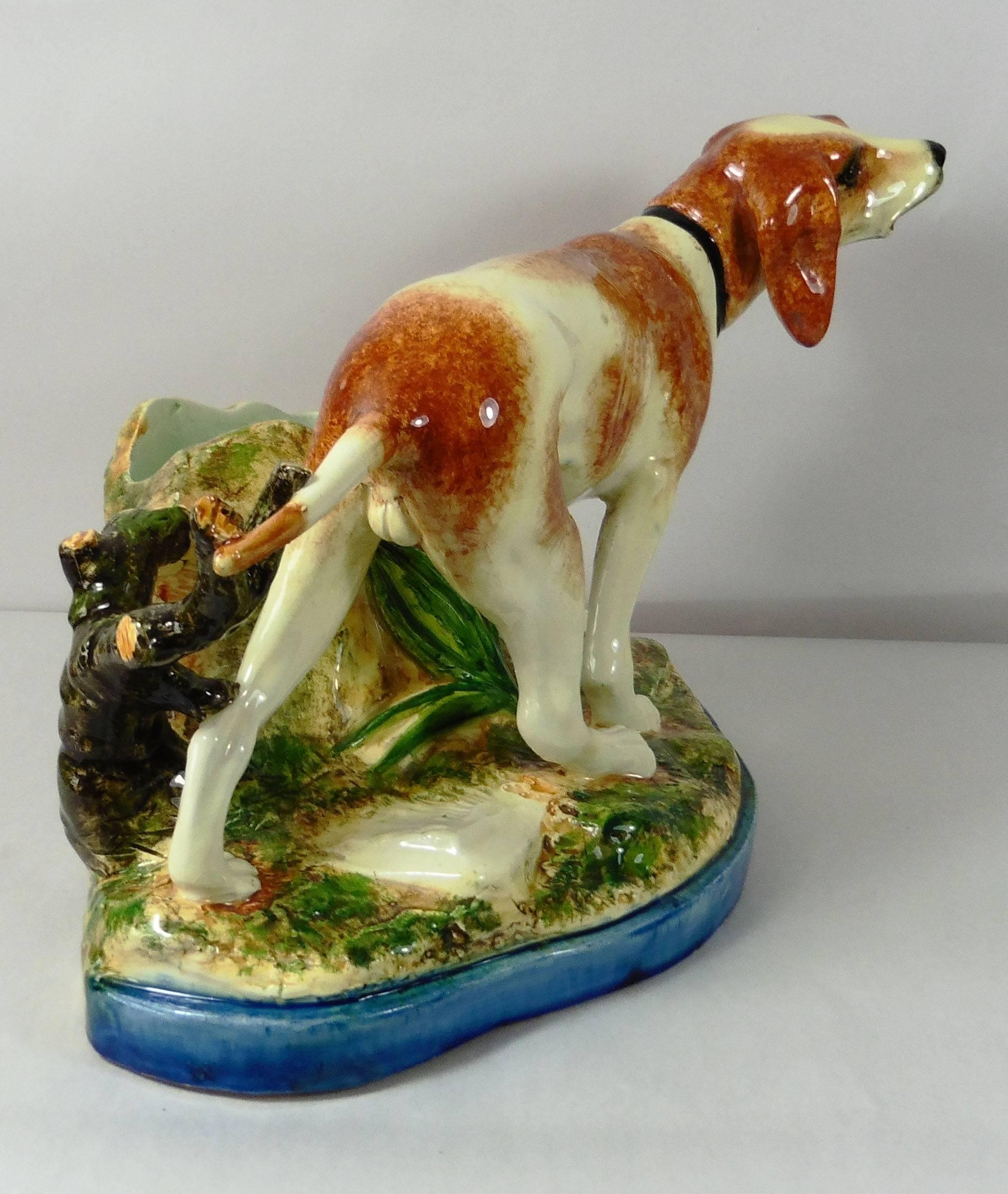 Country Majolica Hunting Dog Jardinière Jerome Massier Fils For Sale