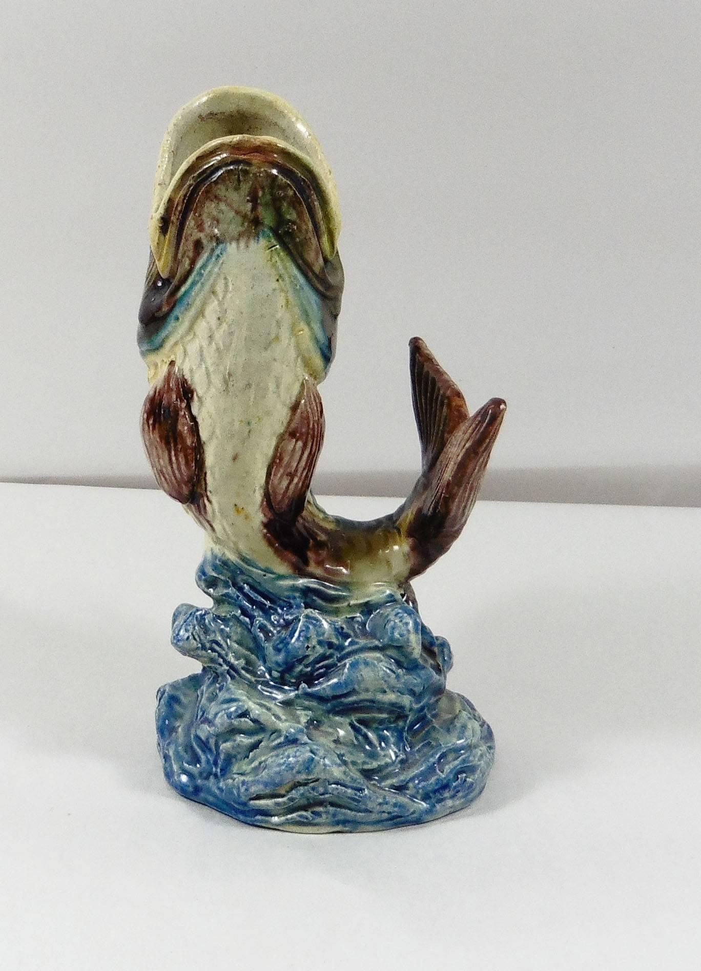 French 19th Century Majolica Palissy Fish Vase Thomas Sergent