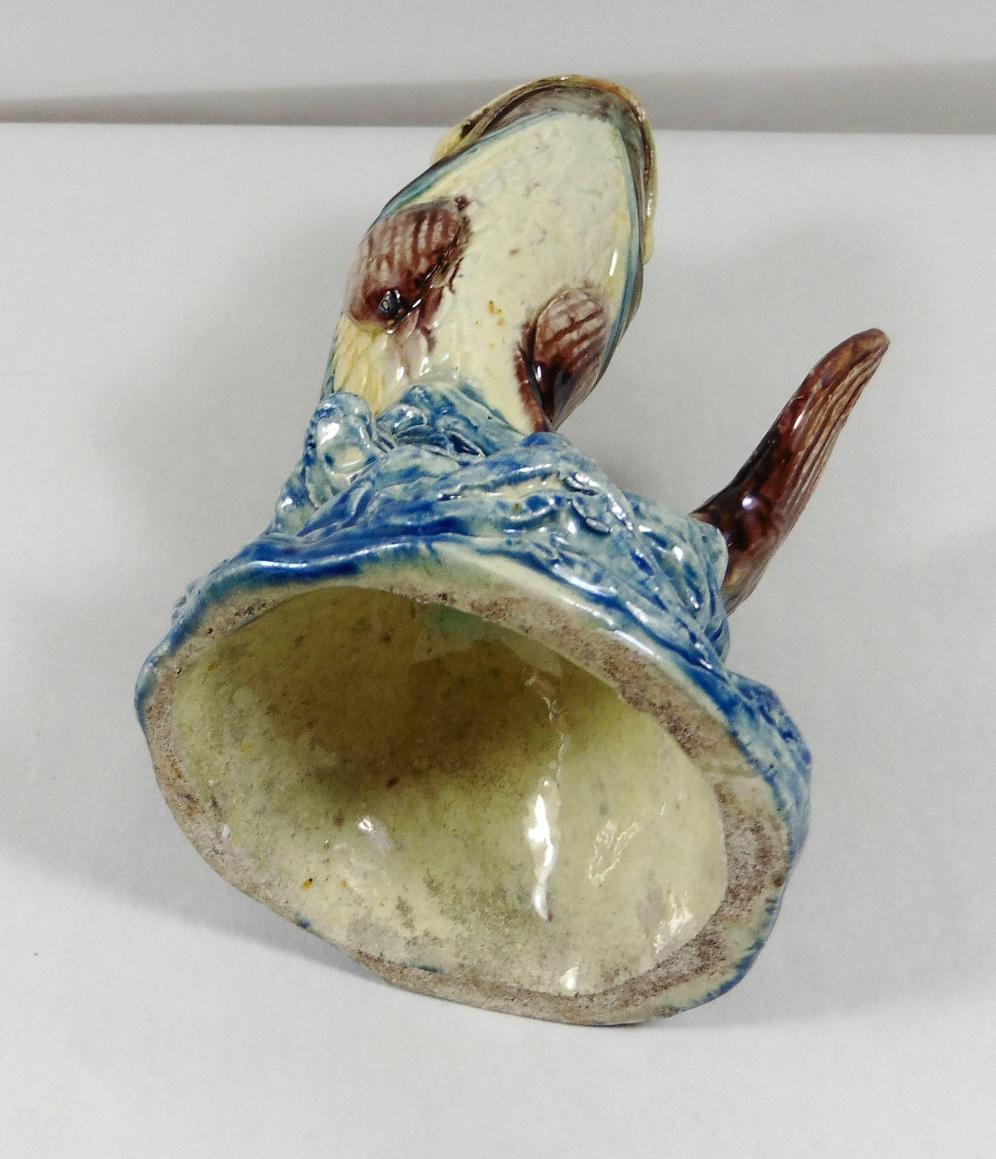 19th Century Majolica Palissy Fish Vase Thomas Sergent In Good Condition In Austin, TX