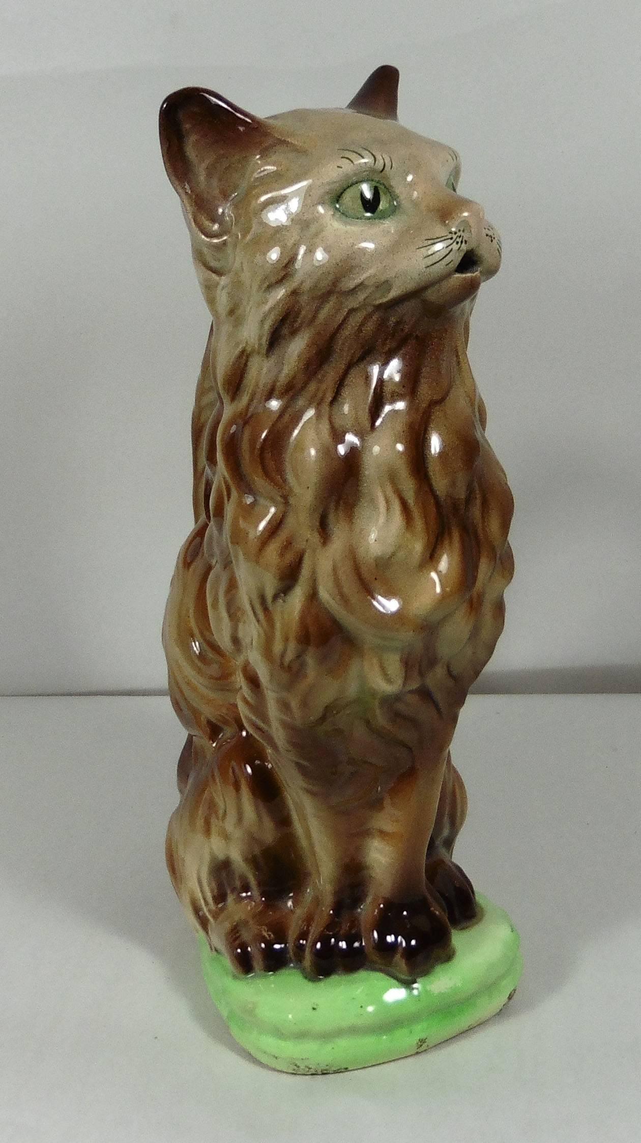 Majolica brown cat pitcher signed Keller and Guerin Saint Clément, circa 1900.
Reference: Page 43 