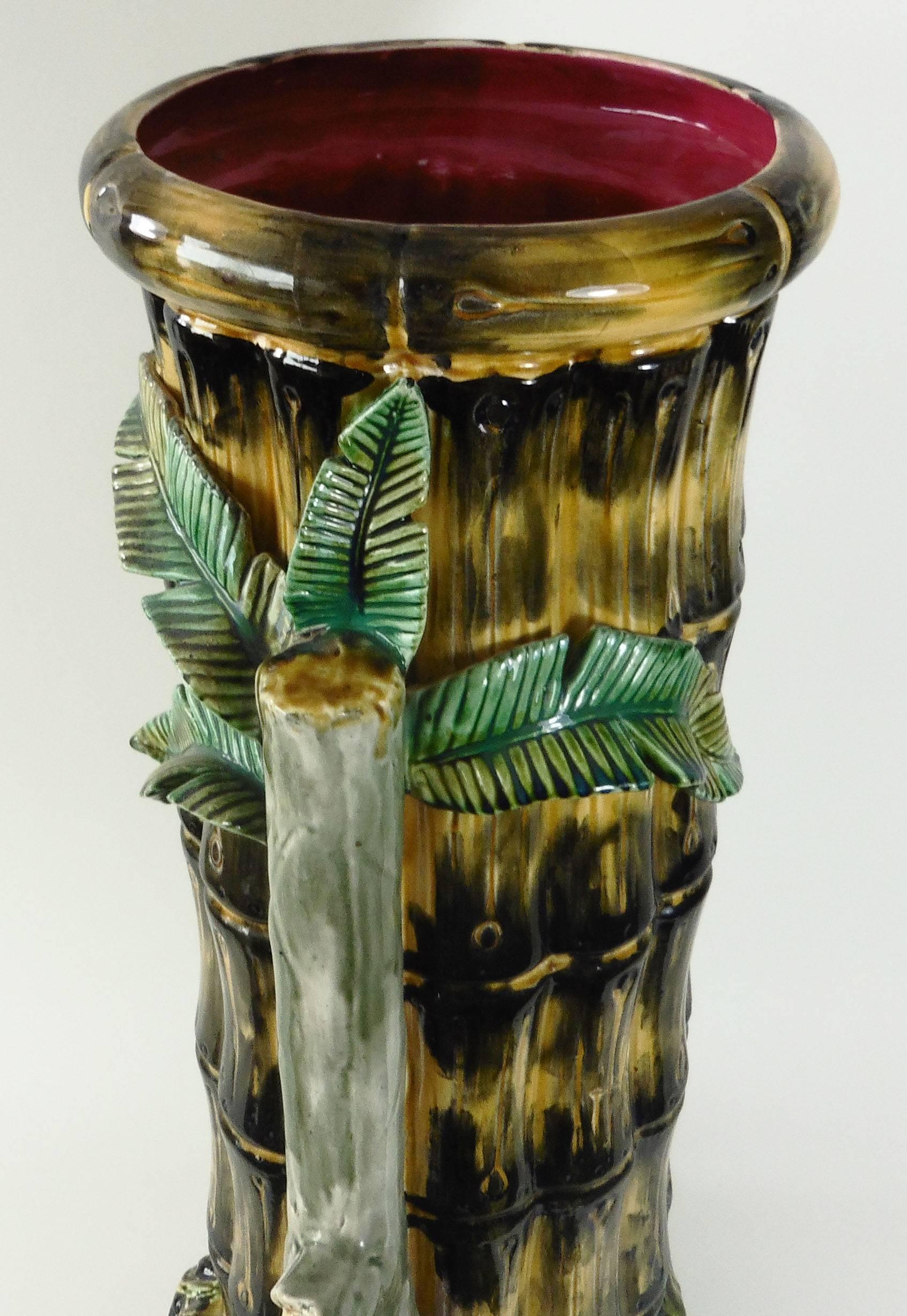 French 19th Century Majolica Bamboo Umbrella Stand Onnaing For Sale