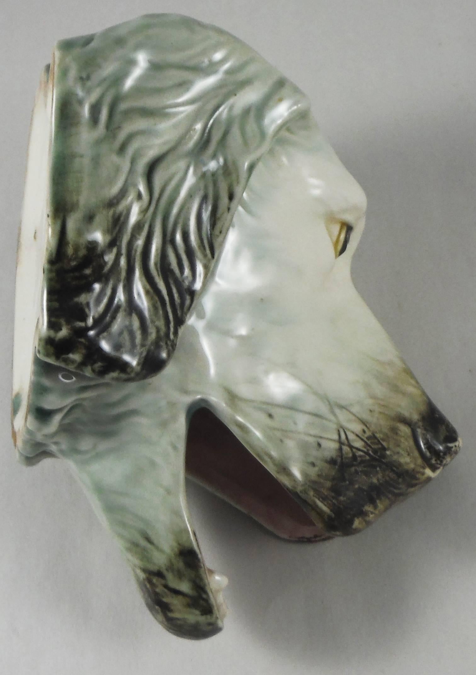 Unusual Austrian or German Majolica dog head unsigned, circa 1900.