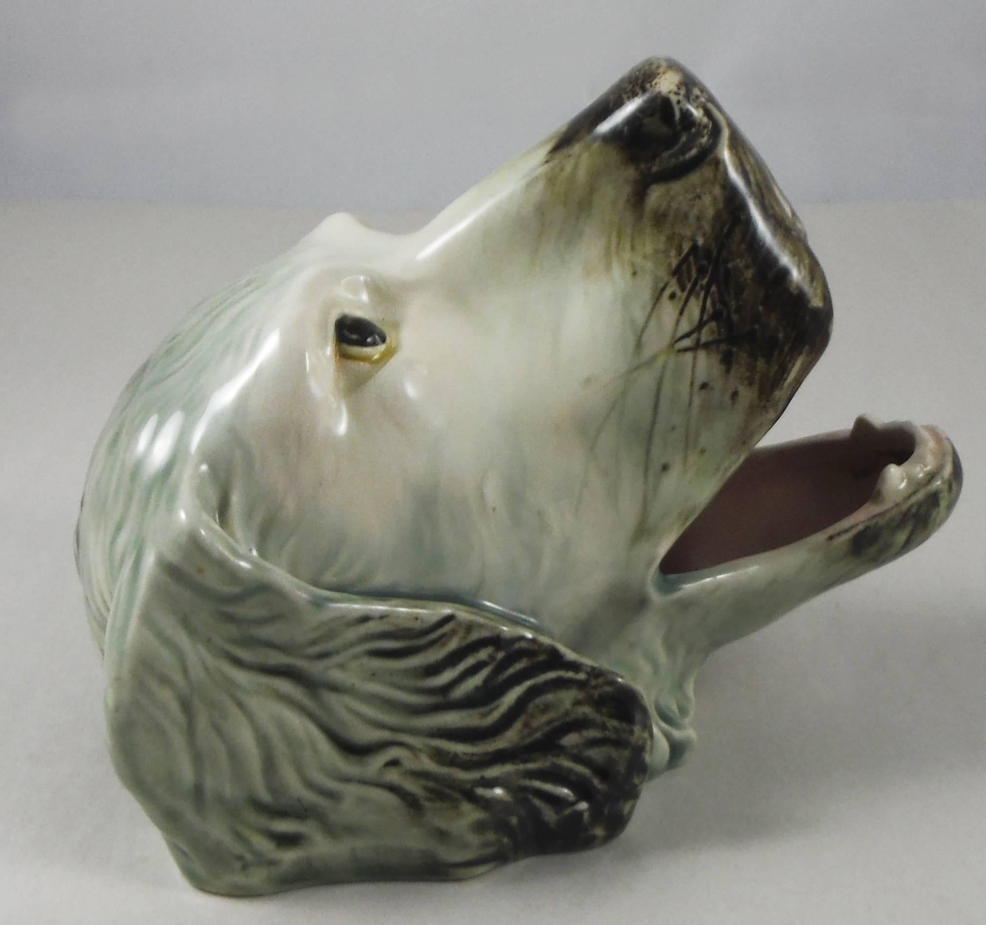 German Majolica Dog Head, circa 1900