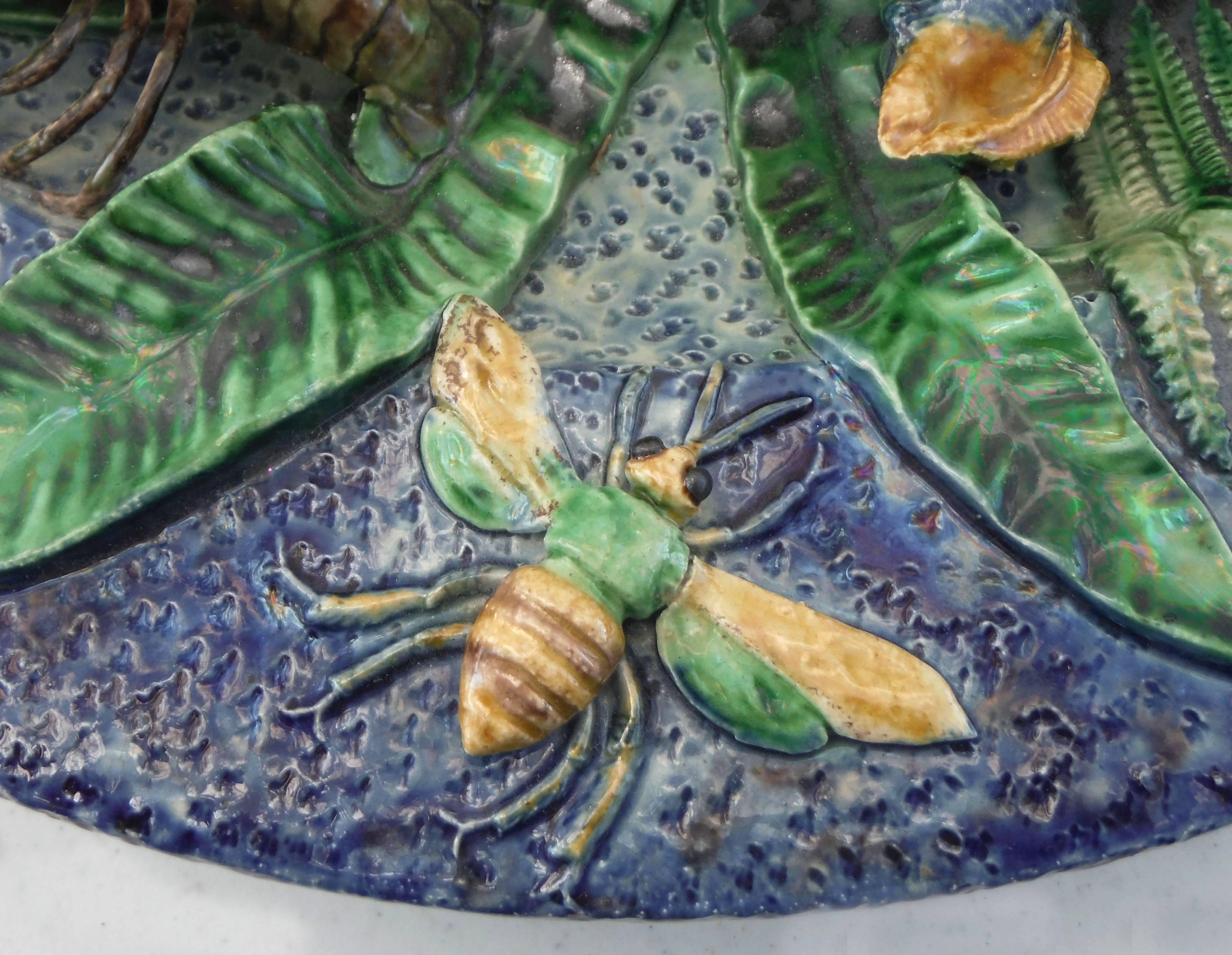 19th Century Majolica Palissy Fishs Wall Platter by Victor Barbizet In Good Condition For Sale In Austin, TX