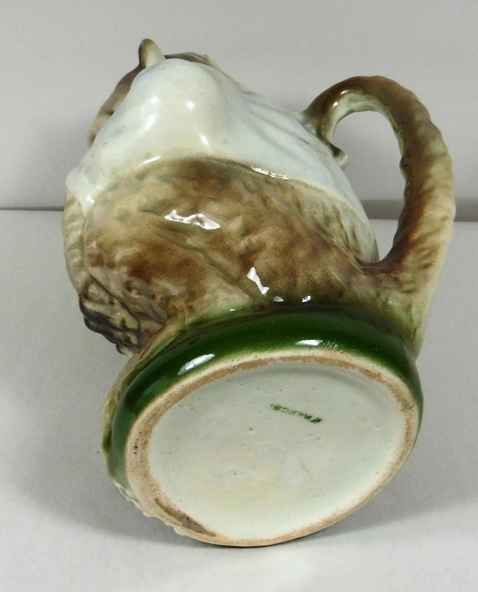 Early 20th Century Majolica Monkey Pitcher Keller and Guerin Saint Clement, circa 1900