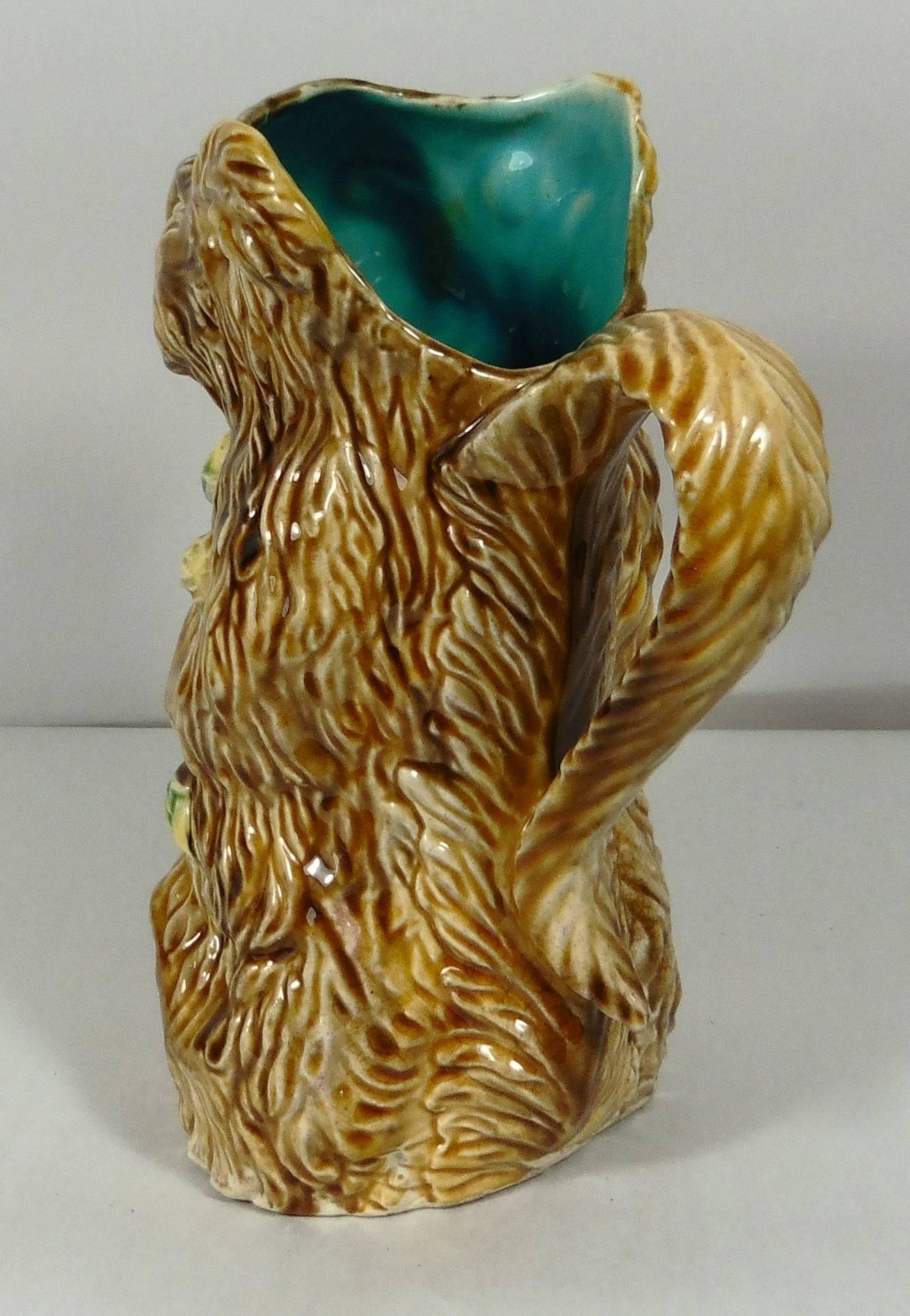 Rustic Majolica Squirrel Pitcher Poet Laval, circa 1900