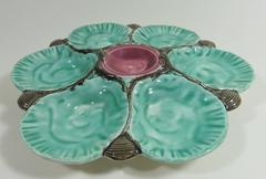 19th Majolica Turquoise Oyster Plate Choisy Le Roi