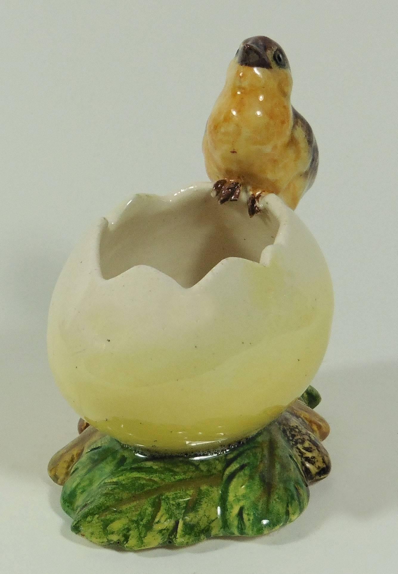 Country Majolica Chick on Egg Bowl Jerome Massier Fils, circa 1900