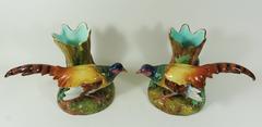 Pair of 19th Century Majolica Pheasants Vases, Jerome Massier