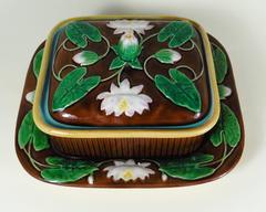 19th Majolica Water Lily Sardines Box William Brownfield