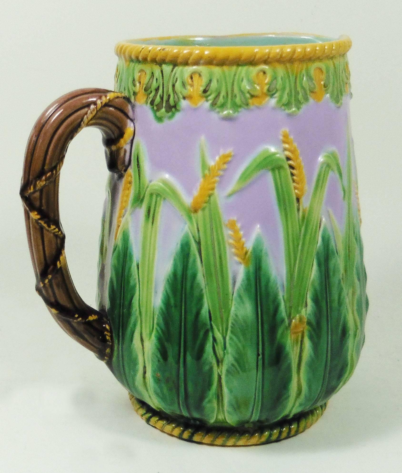 Victorian 19th Majolica Wheat Pitcher George Jones