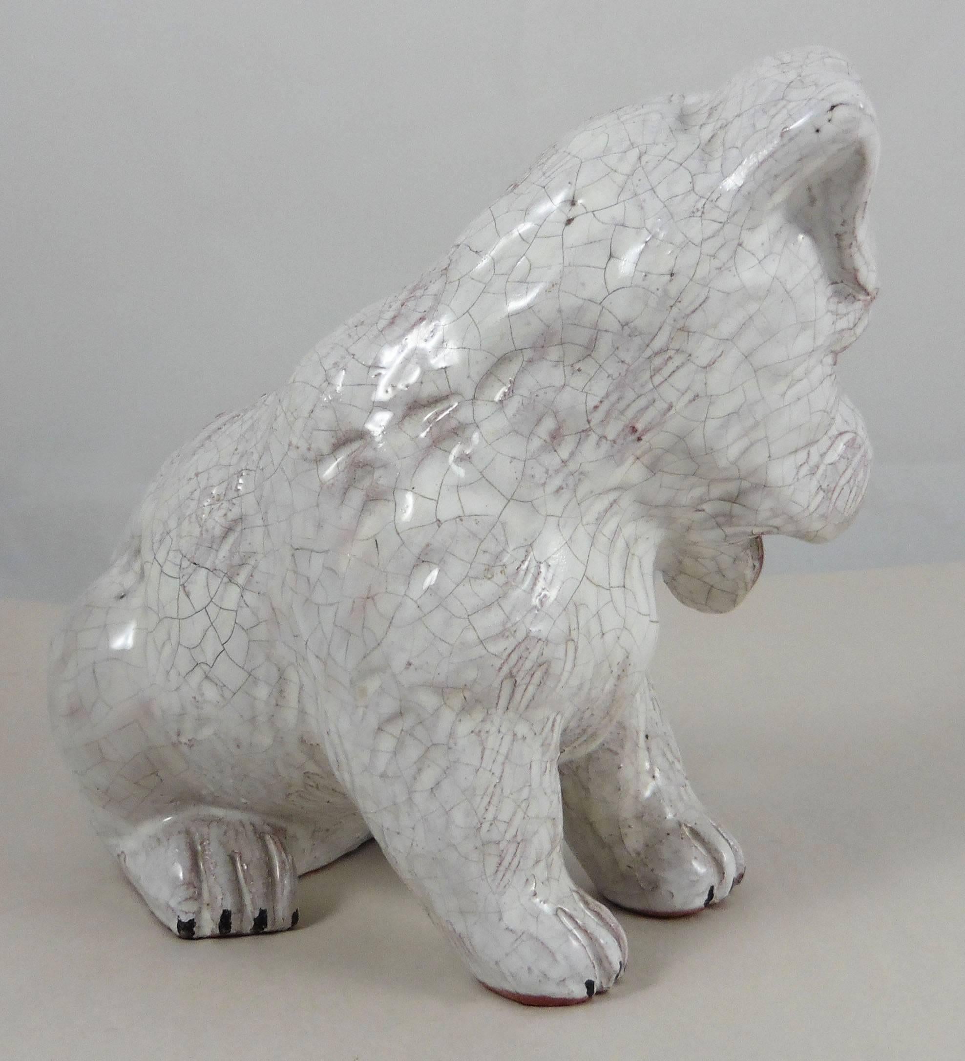 French white terracotta dog circa 1950 attributed to Bavent (Normandy).