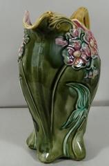 Majolica Pink Flowers Pitcher Onnaing, circa 1900