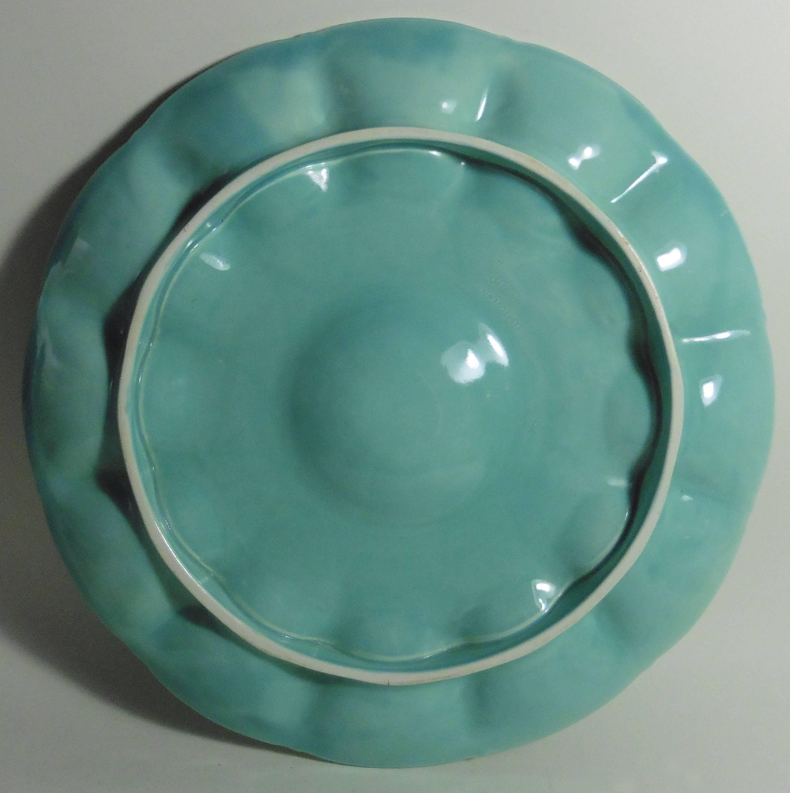 19th Majolica Turquoise Shells Oyster Platter at 1stDibs