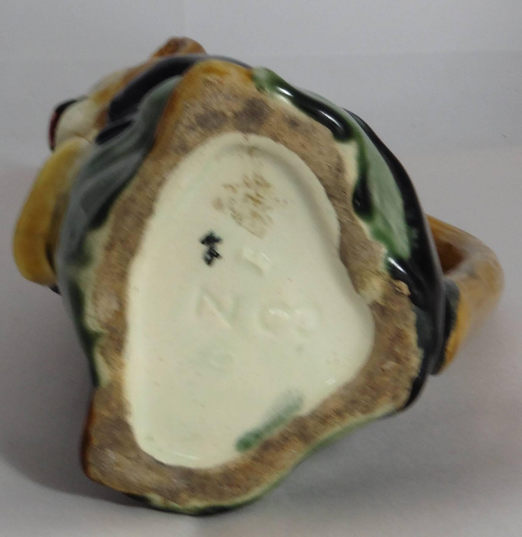 Majolica Cat with Mandolin Pitcher Orchies, circa 1900 In Good Condition In Austin, TX