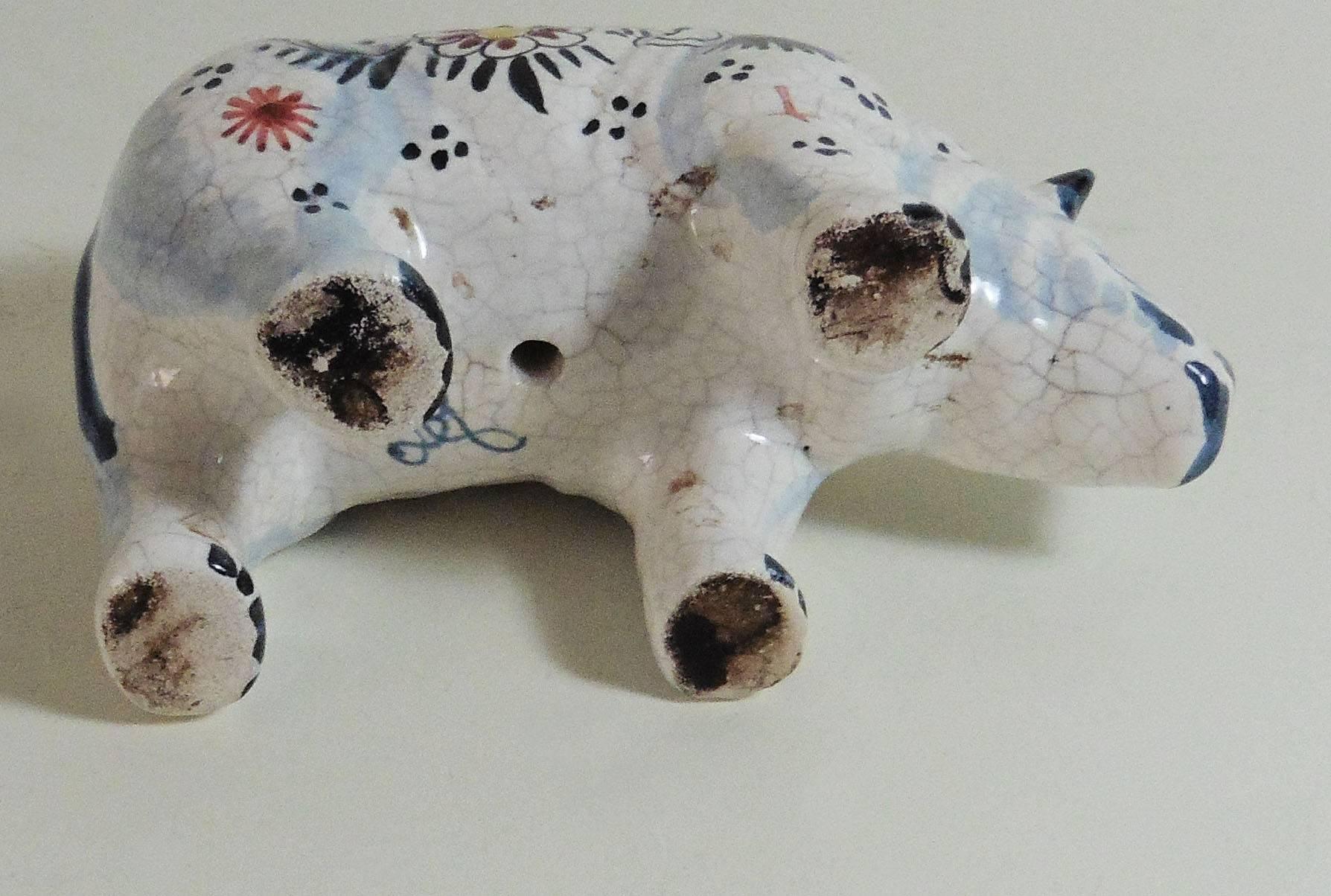 French Faience Rhinoceros, circa 1910 In Good Condition For Sale In Austin, TX