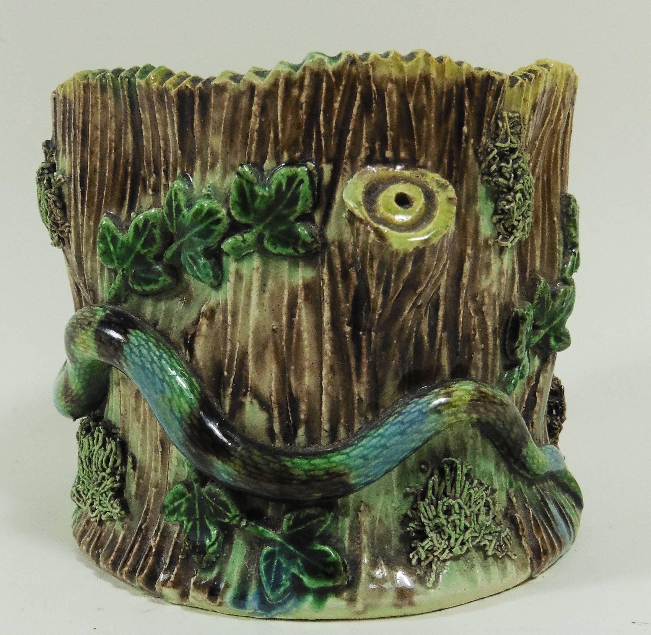 Rustic Majolica Palissy Snake Vase Thomas Sergent, circa 1880 For Sale