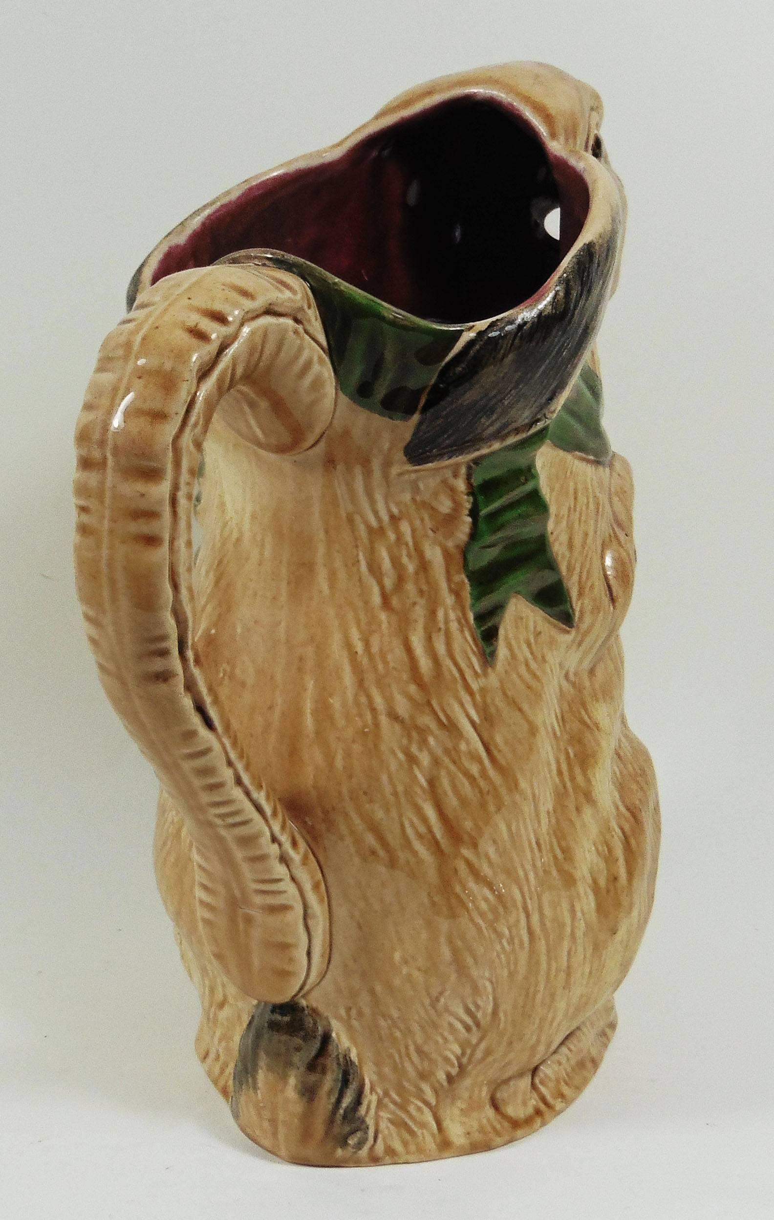 Country French Majolica Rabbit Pitcher, circa 1900