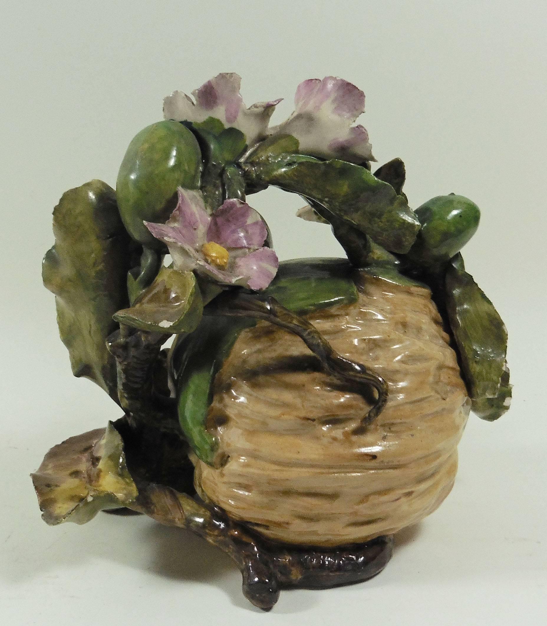 French Majolica Nut and Butterfly Jean Pointu, circa 1880 In Good Condition In Austin, TX