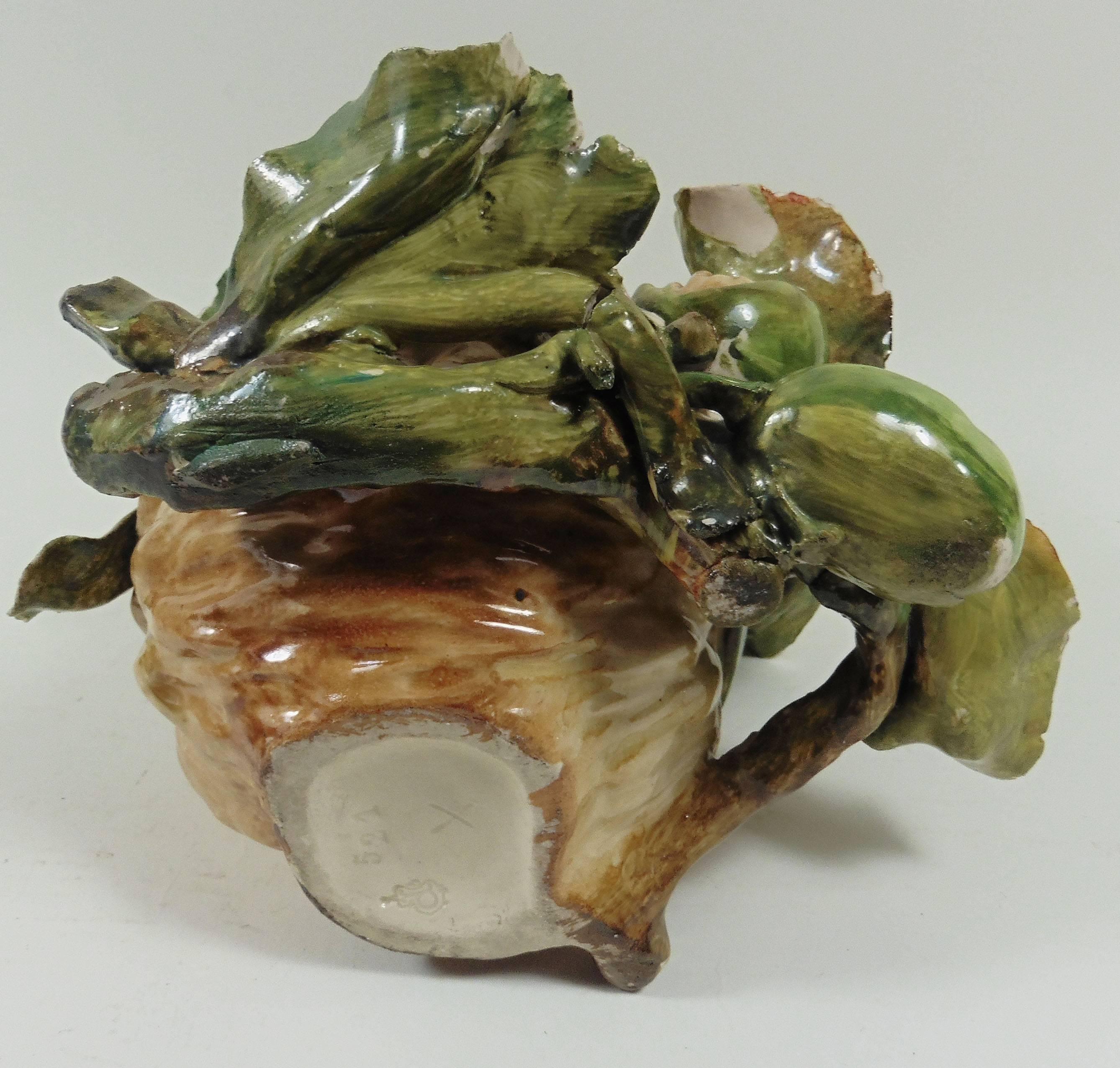 Late 19th Century French Majolica Nut and Butterfly Jean Pointu, circa 1880