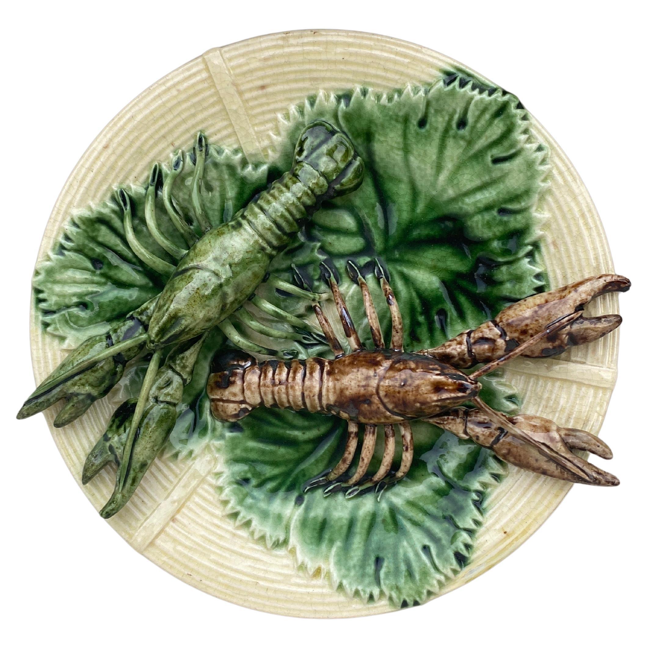 19th Century Majolica Palissy Crawfishs Wall Platter For Sale