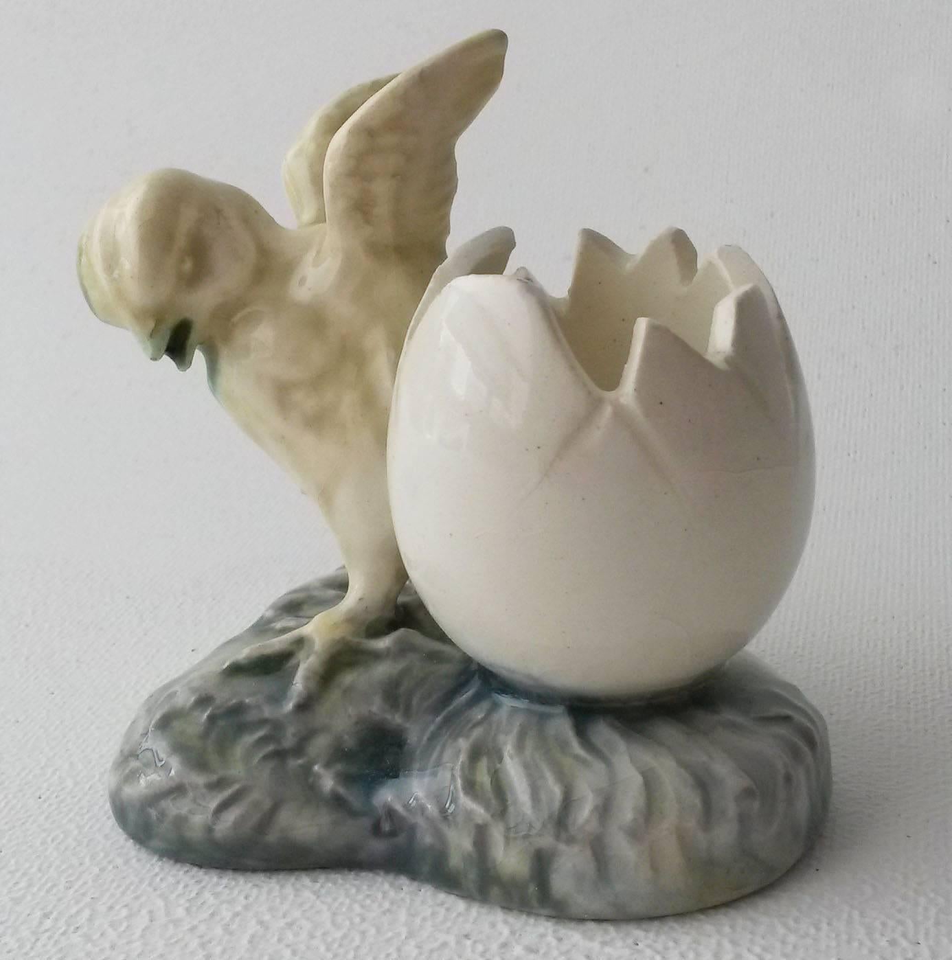 Country French Majolica Chick and Egg Vase Delphin Massier, circa 1900